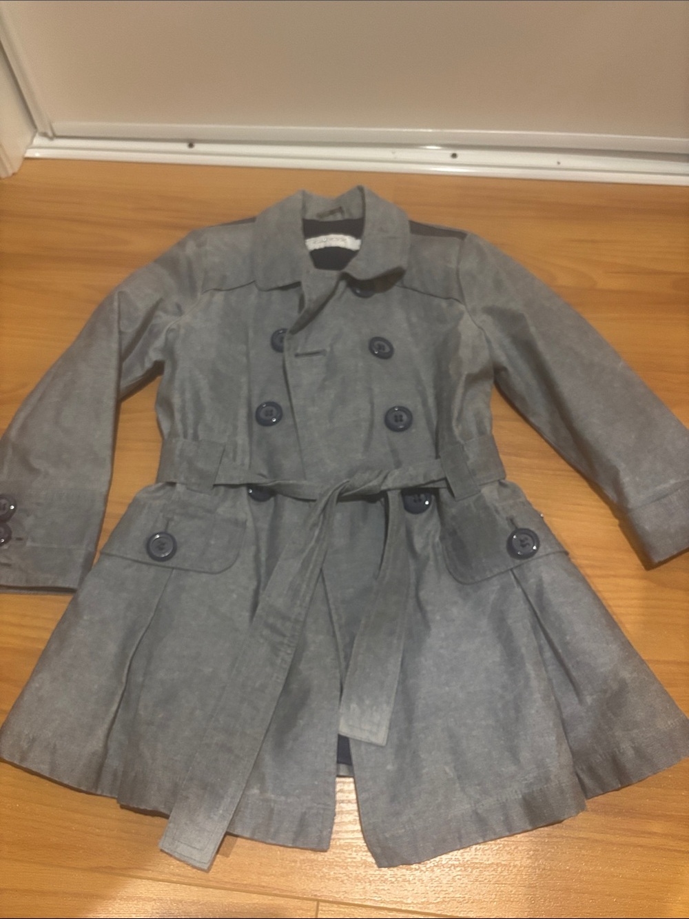 Girls' Geox Gray Double-Breasted Trench Coat with Belt